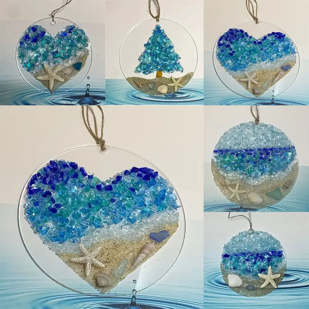 Round Sun Catcher Memorial Crafts Starfish Acrylic Couple Crashing Wave Pendant Shell Conch Beach Ornament natural shell ornaments resin starfish ornaments