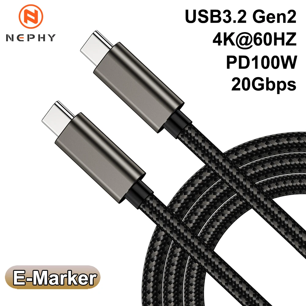High-Speed USB-C to USB-C Cable with Emarker, PD 100W, 20Gbps Data Transfer, 4K Video Output, Available in 1M, 2M, 3M Lengths