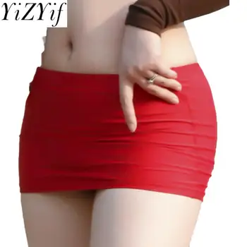 Womens Low Rise Miniskirt Solid Color Elastic Waistband Lingerie Bodycon Mini Skirt Sheer Ultra Pencil Skirt Beachwear Nightwear 1