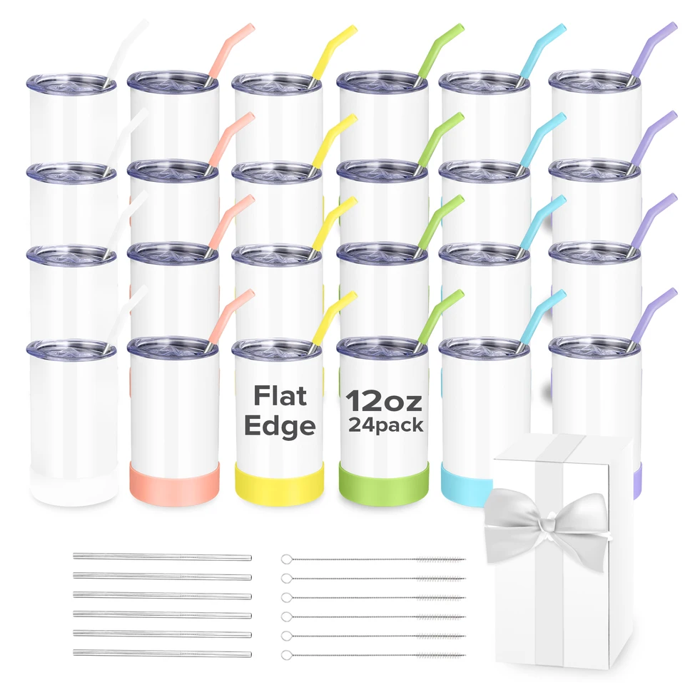 12OZ Metal Straws Sublimation Blank Set for Kids