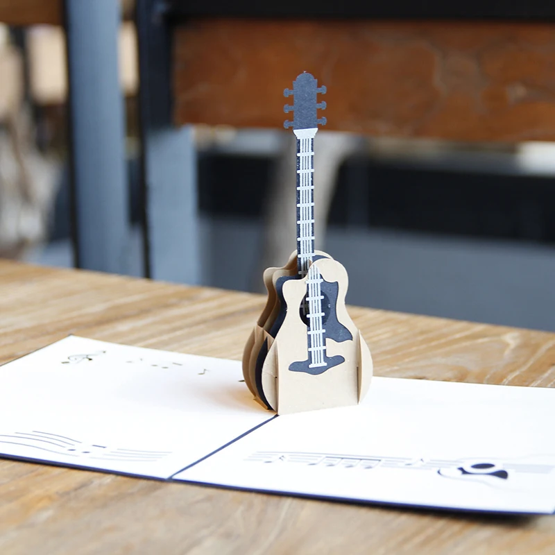 3D Pop Up Music Guitar Greeting Card Christmas Valentine Birthday Invitation Cards