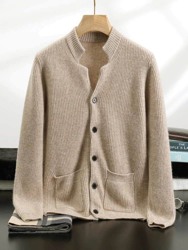 Aliselect Quality Autumn Winter Men Soft Warm Cashmere Knitwear 100% Cashmere Sweater Thick Cardigan Casual Style Jacket Tops 2