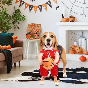Dog Basketball Costume With Ball Pet Halloween Funny Dress Up Breathable Pet Basketball Star Costume For Large Medium Cats 6