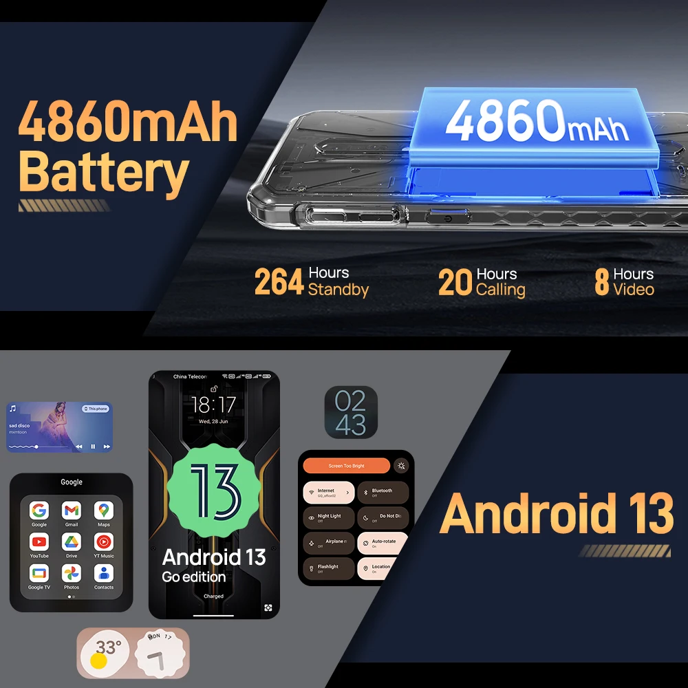 Ulefone Armor X12  Rugged Phone, Android 13 Smartphone, Up to 6GB RAM,  32GB ROM, 4860mAh, 13MP, 5.45", 4G, NFC, Global Phone 3
