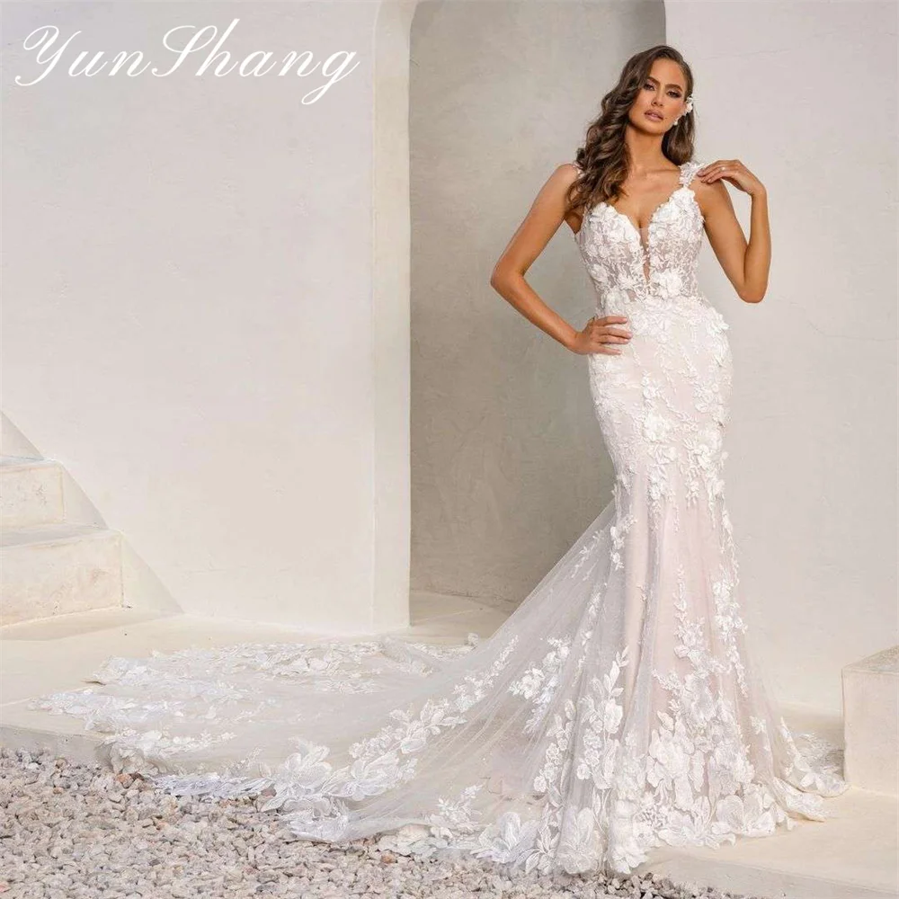 Yunshang Luxury Mermaid Wedding Dress 2024 Lace Open Back Sweetheart Spaghetti Straps Bridal Gown Court Train Vestidos De Novia