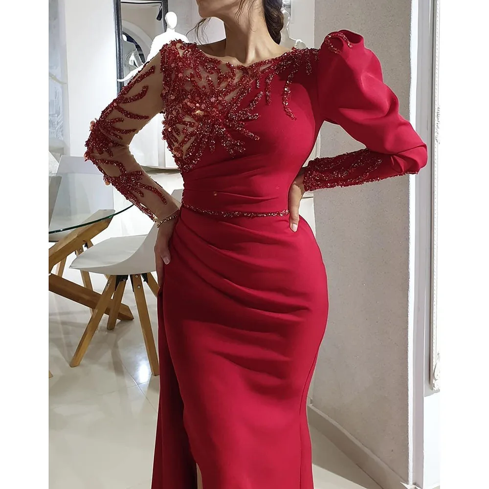 plus size prom & dance dresses Luxurious Mermaid Prom Dress Plus Size Arabic Aso Ebi Burgundy Full Sleeves Crystals Beaded Satin Formal Women Party Evning Gown cute prom dresses