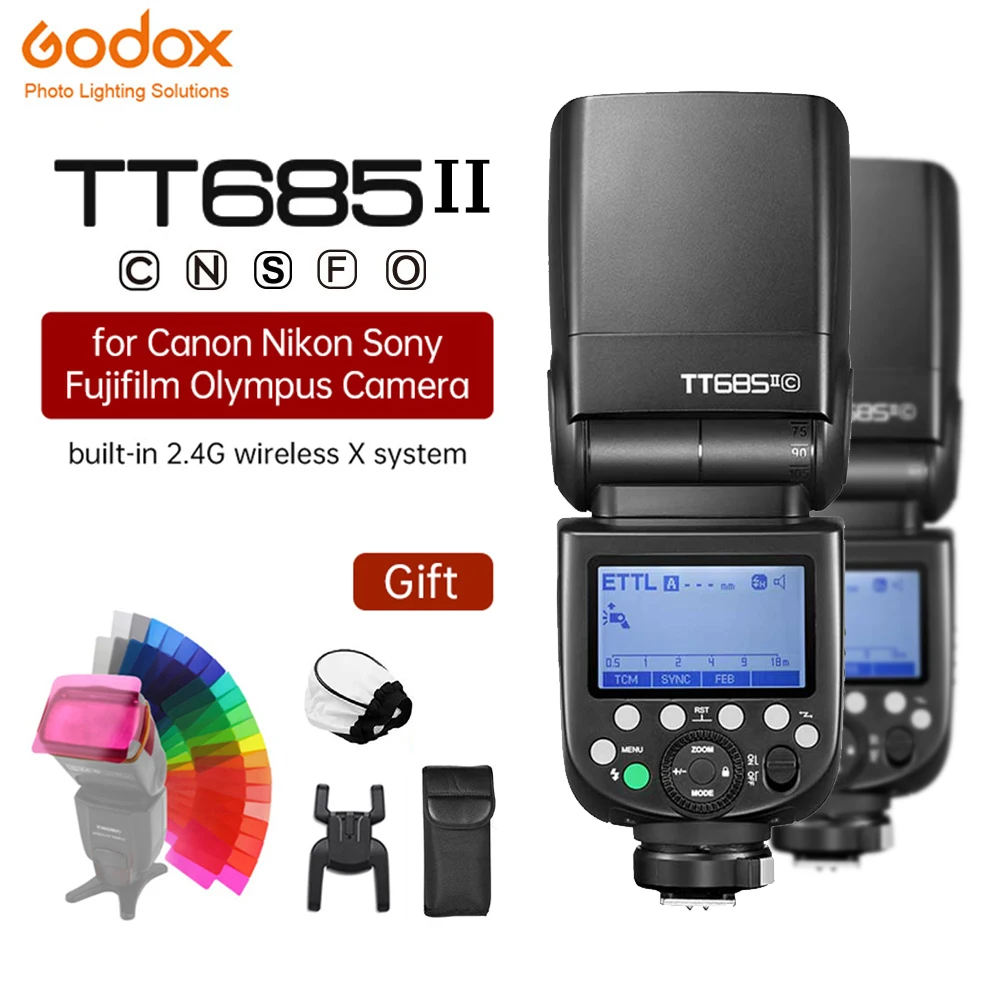 Godox Tt685Ii C/N/S/F/O Ttl Hss Flash Speedlite 2.4G Wireless X System Per Canon Nikon Sony Fuji Olympus Camera Vs Tt685