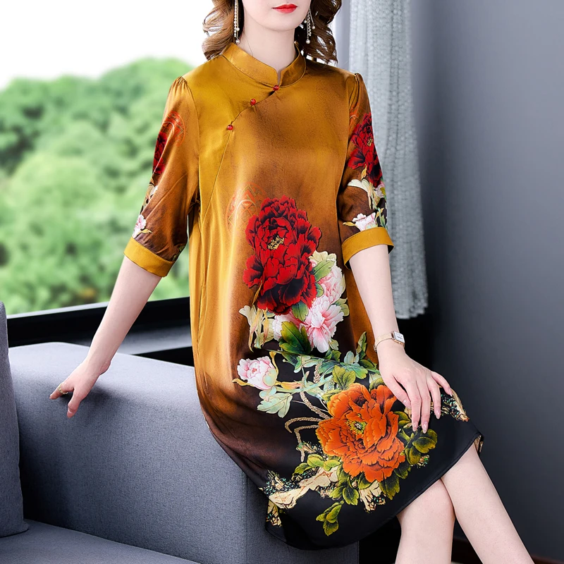 Women Dress Natural Silk Midi Women Vintage Dresses Silk Korean Casual Silk Dress Dresses