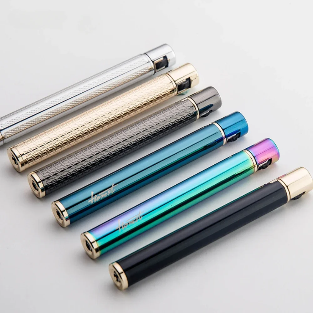 Mini Torch Lighter Refillable Turbo Butane Gas Lighter Cigarette Case Portable Grinding Wheel Flame Men Smoking Gadget