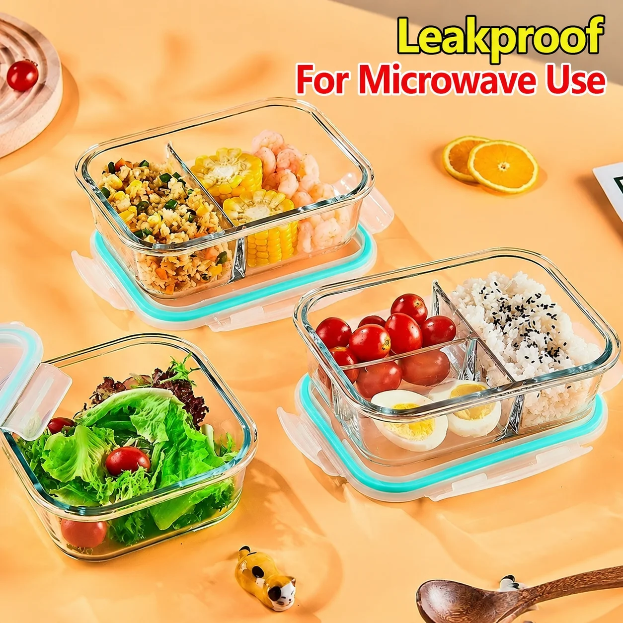 Microwave-Safe Divided Glass Meal Prep Containers - Bento Lunch Box with High Borosilicate Storage Bowls, Assorted Colors