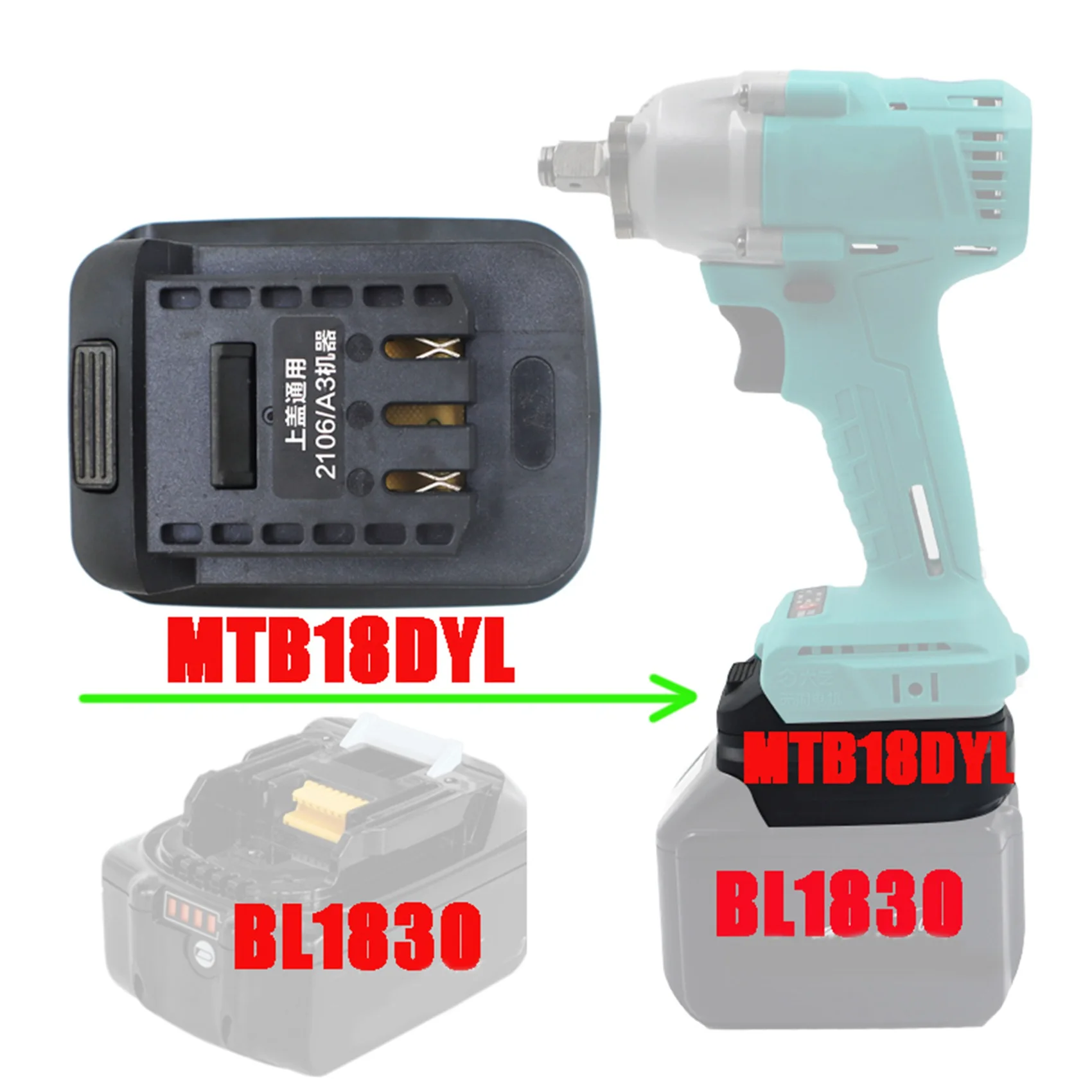 MTB18DYL Adapter for 18V Li-Ion Battery BL1830 HongSong JiangMi ZhiPu on 21V Lithium Electric Tool rechargeable li ion battery