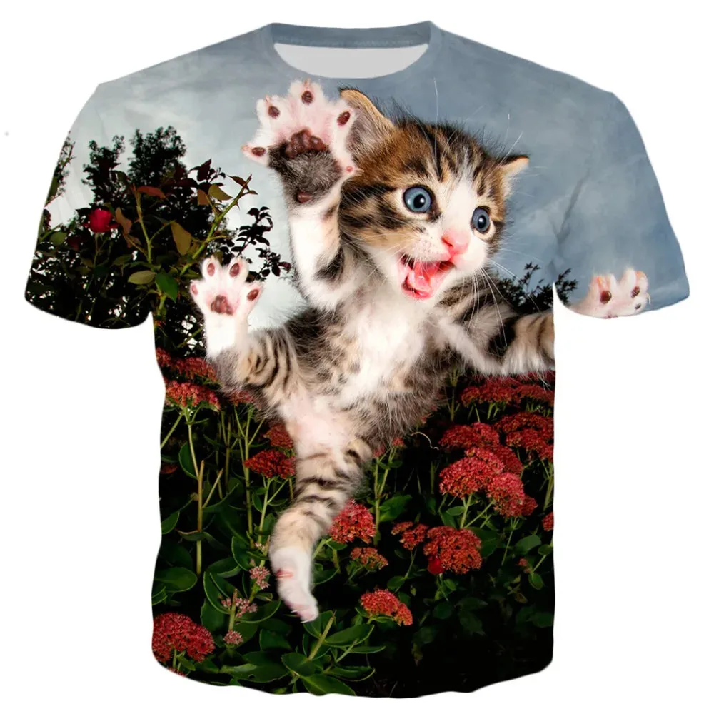 

Children's Clothing 3D Kawaii Cat Print Tee Fashion Children Tops Clothes Child Girl Aged 2 to 12 Years Birthday Gifts T-Shirt