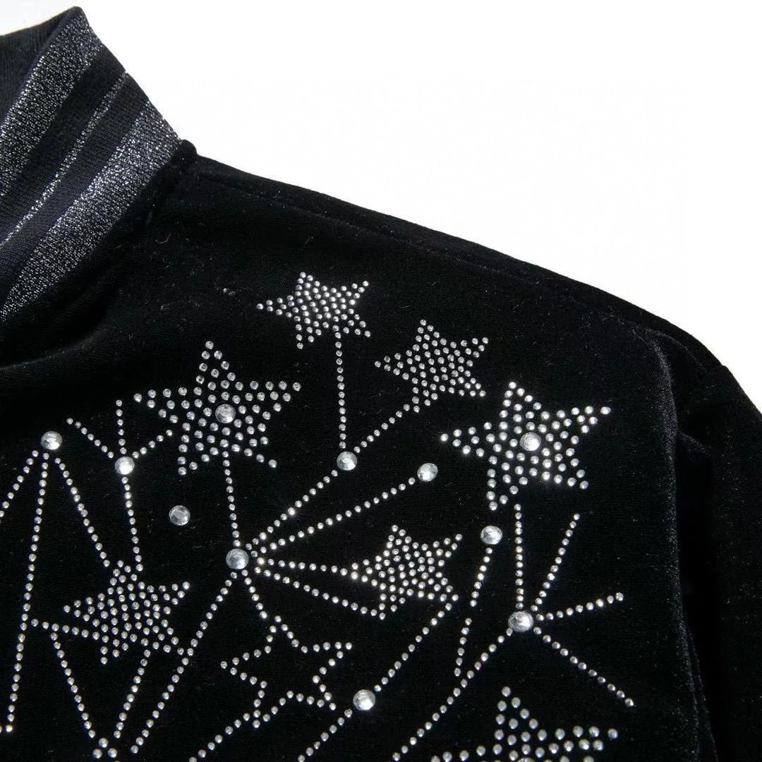 Full Sky Star Hot Diamond Embroidery Design Sense High Street Style Velvet Bomber Fashion Jacket Jacket Men and Women