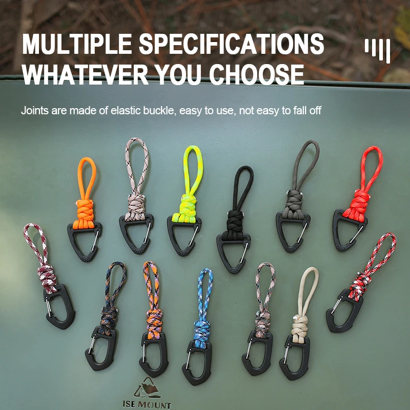 1PC Outdoor Paracord Keychain Lanyard Braided Nylon Lanyard Metal Triangle Buckle High Strength Parachute Cord Carabiner