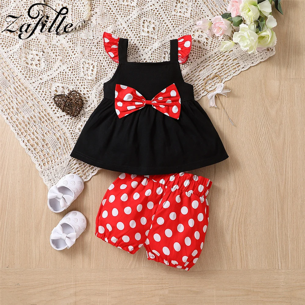 

ZAFILLE Polka Dot Girls Clothes Set Summer Children's Outfits Tracksuits Flying Sleeve Top+Shorts 2pcs Kids Girls Clothing Set