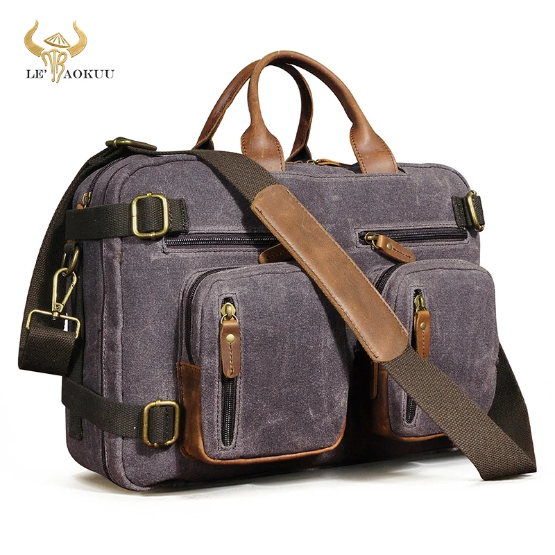 

Waterproof Canvas+Original Leather Unique Business Travel Briefcase Backpack Laptop Attache Bag Tote Portfolio For Men Male 9911
