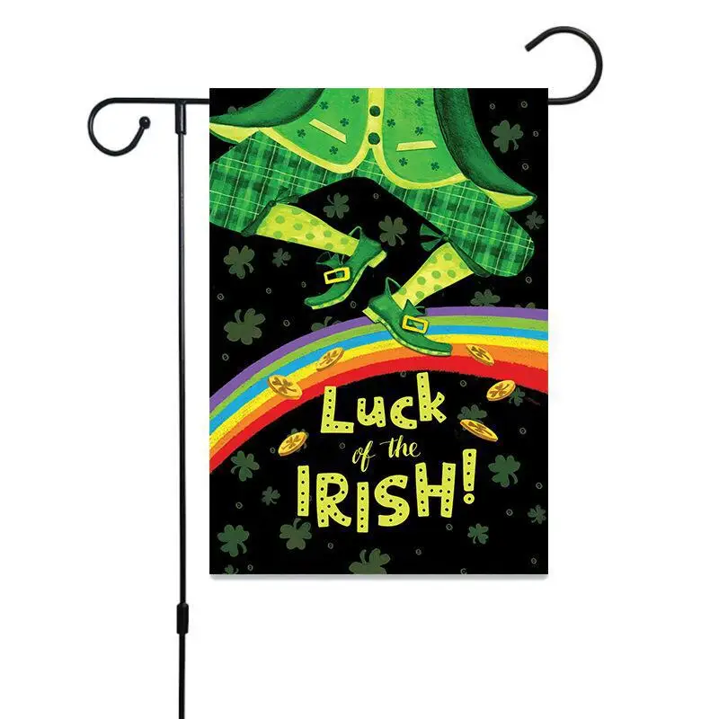 St Patrick's Day Garden Flag Polyester Warp Knitted Fabric Satin Green Irish Festival Decoration Banner yl83