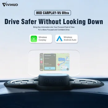 Display Head-Up Universale Multifunzione per Auto con CarPlay Wireless, Regolazione Luminosità, Navigazione e Riproduzione Musicale