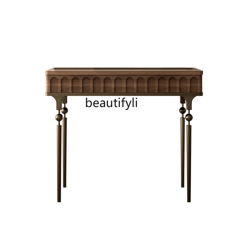 

French Entry Lux Console Solid Wood Entrance Cabinet Black Gold Console Tables Small Apartment with Drawer on the Wall