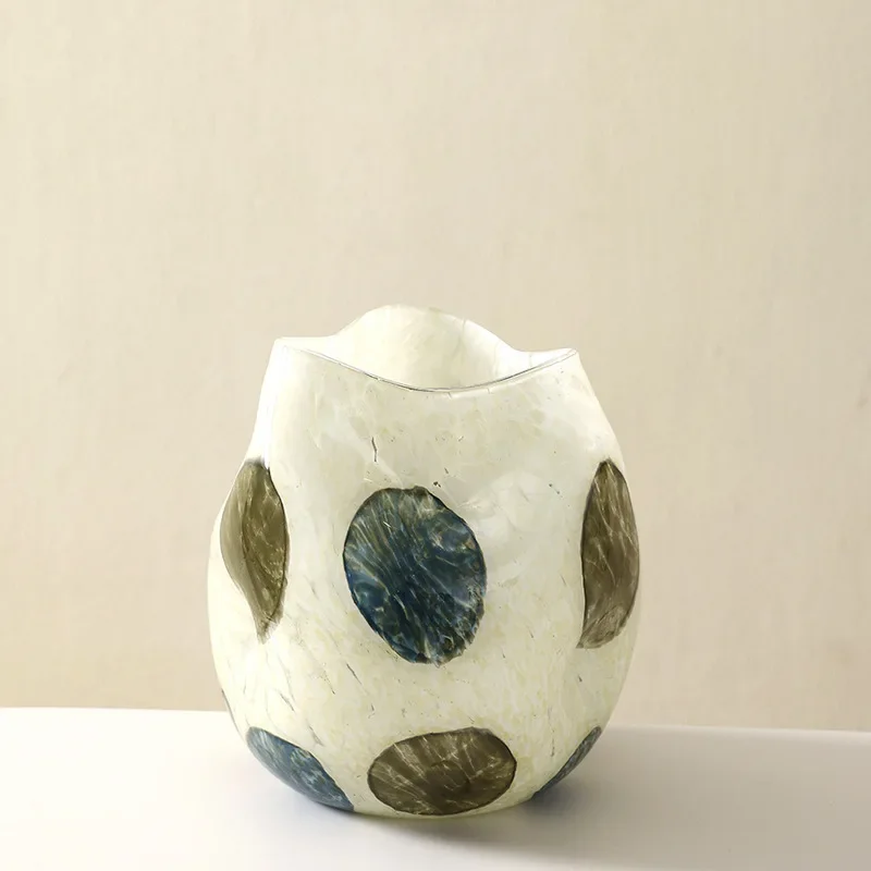 Blue and Green Markings Grid Spot Glass Vase Pebble Flower Vase Floral Arrangement Accessories Terrarium Home Decoration 5