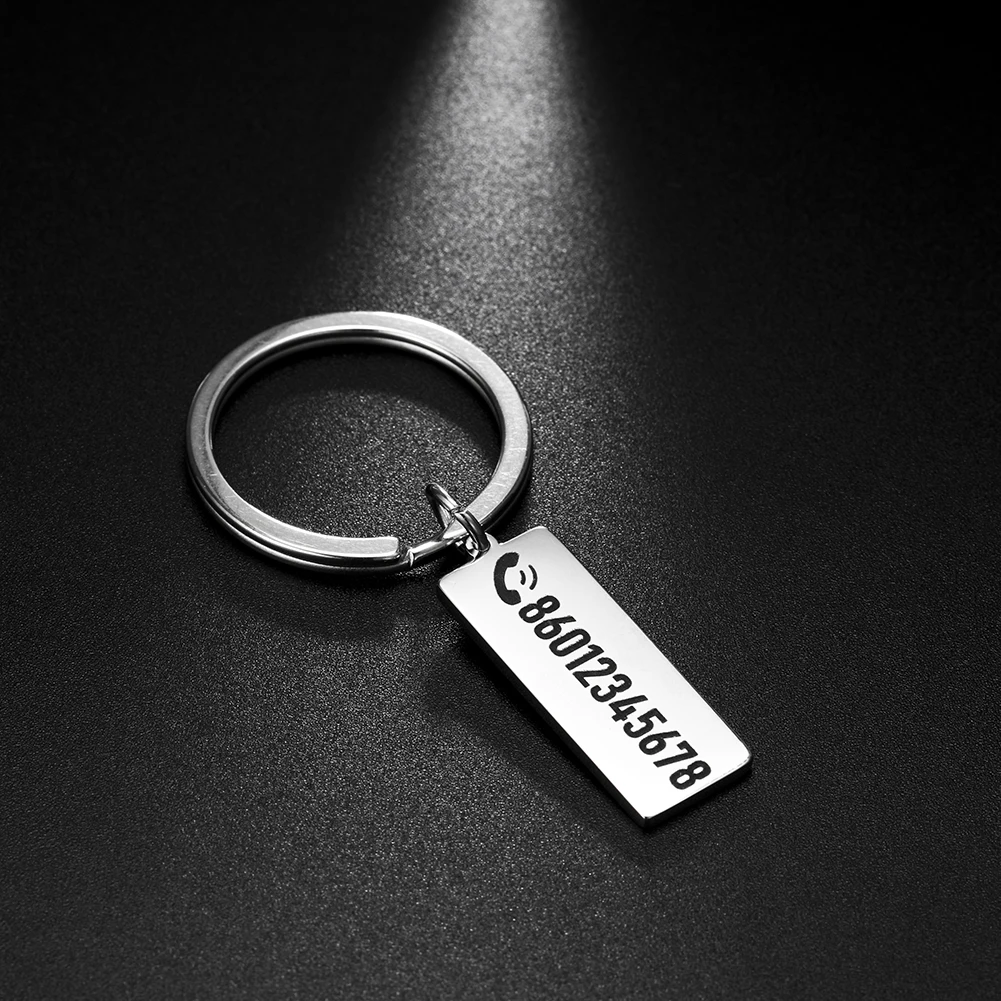מחזיק מפתחות מספר רכב Stainless Steel Phone Number Keychain Anti
