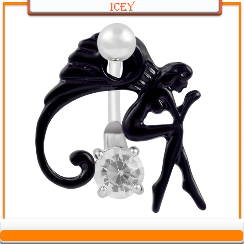 

1pc black angel belly ring crystal navel stud rhinestones belly navel jewelry Stainless steel belly button ring alloy navel bar