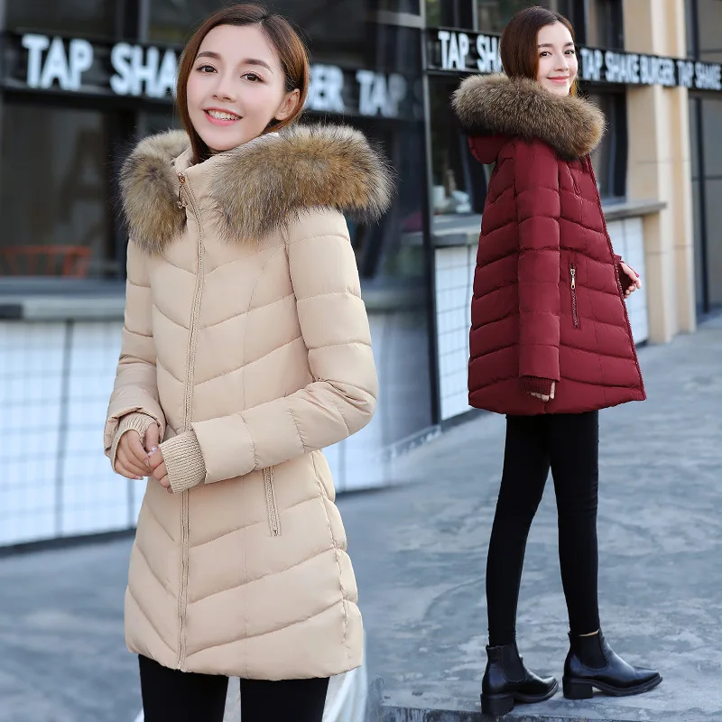 

Knitting Gloves Cuff Slim Women Winter Jacket Cotton Padded Warm Thicken Ladies Coat Long Coats Parka Womens Jackets