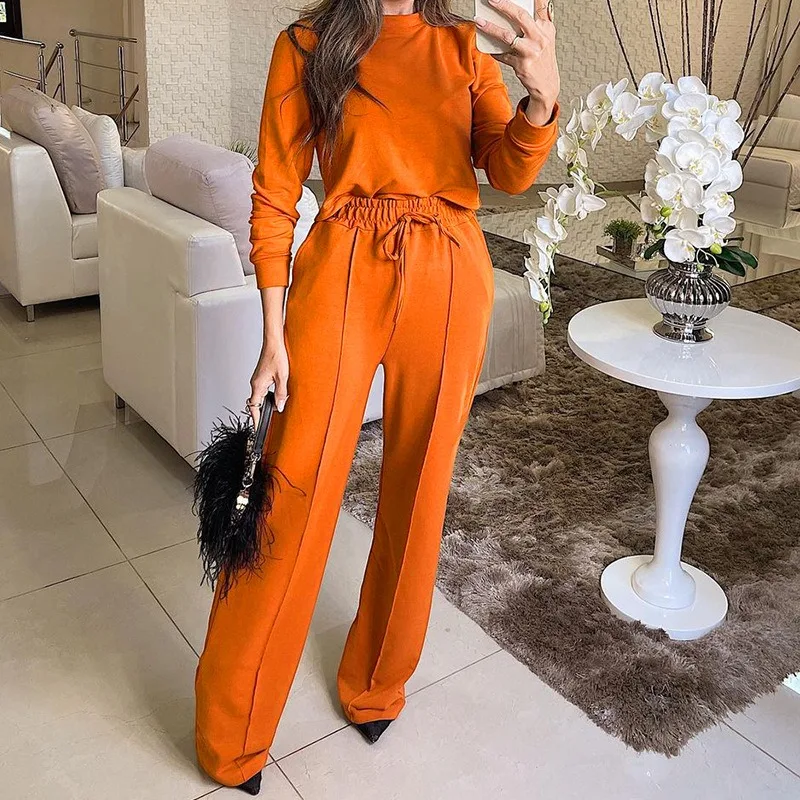 Women's Fashion Long Sleeve T-shirt & Straight Leg Pants Set New Autumn Women Casual Clothing Top Two Piece Sets Outfits Female