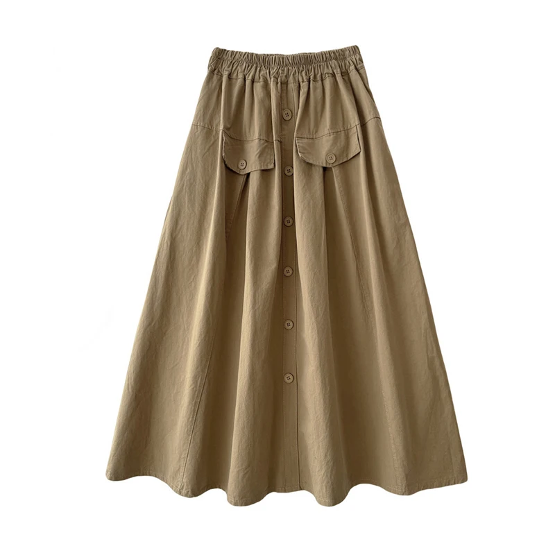 

Весна-лето Повседневная Миди Длинная юбка трапециевидной формы Женская 2023 Новая винтажная эластичная юбка трапециевидной формы с высокой талией женская однотонная юбка Леди