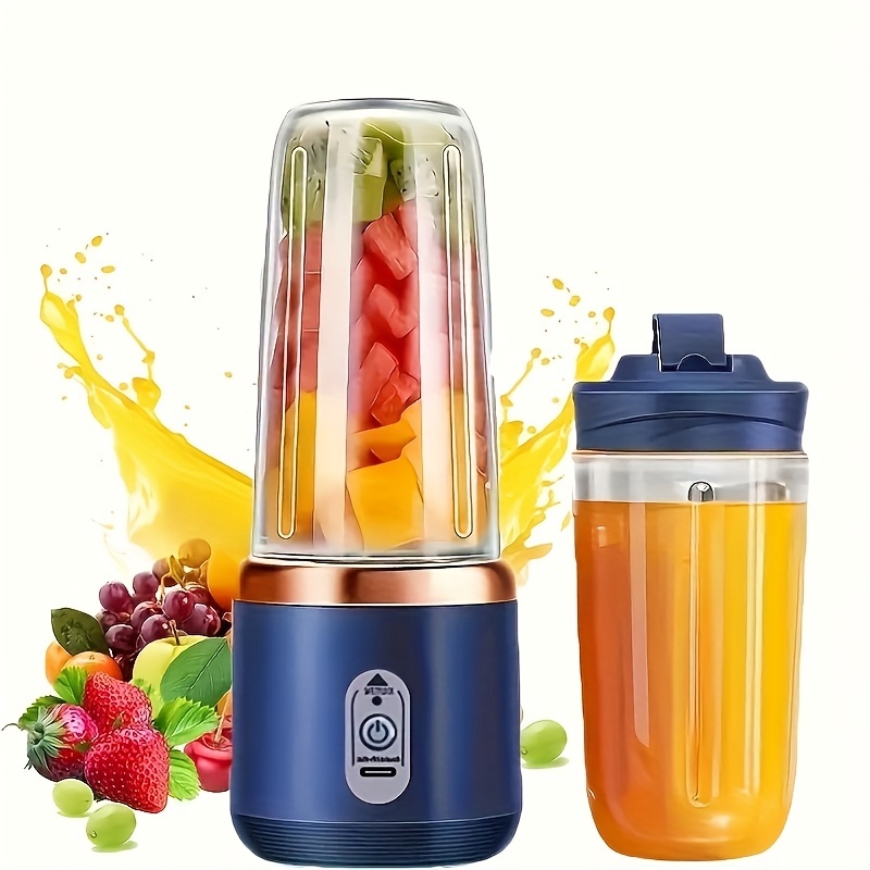 Six-Blade Portable Juicer Cup, Dual Detachable Cups, USB Charging, Easy Clean, for Home Office Travel, Fine Juice