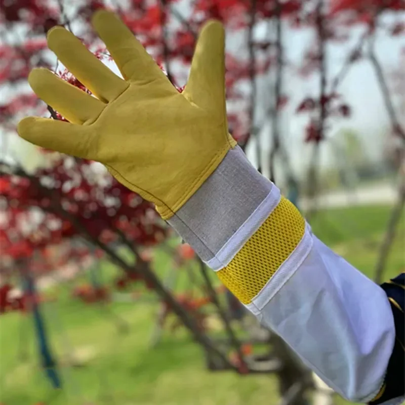 Beekeeping Tools Protective Gloves Sheepskin Gloves Yellow Canvas Medium Yellow Mesh Gloves 2