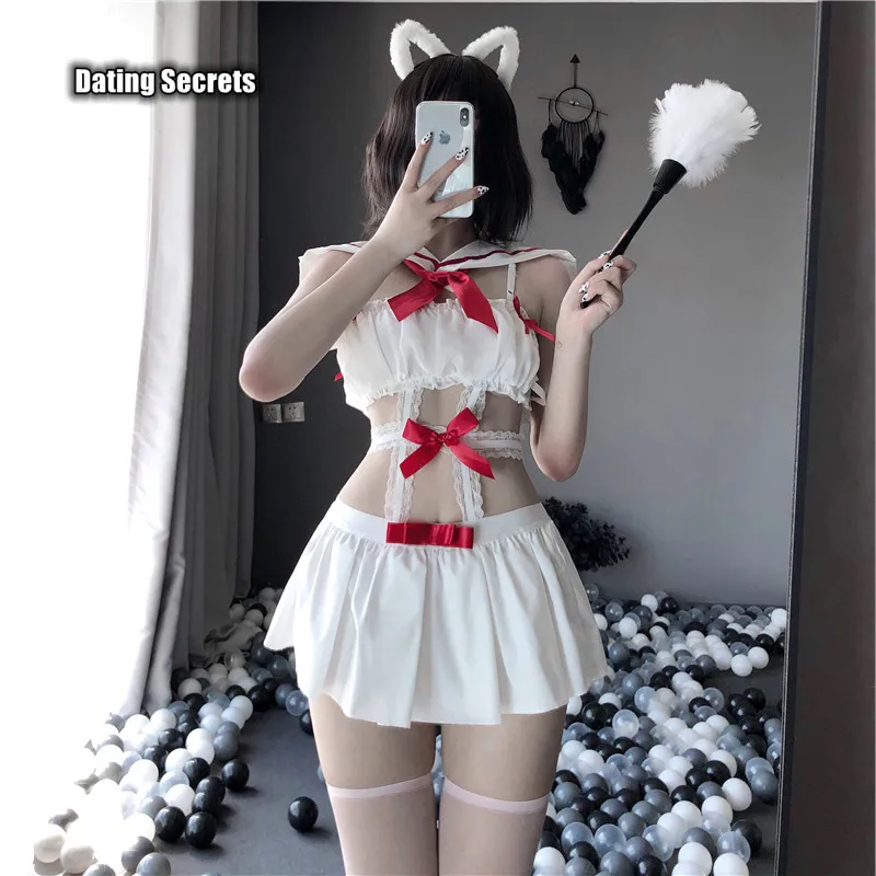 

Sexy Sailor Moon Outfit for Women White Chiffon Cute School Girl Dress Anime See Through Lingerie Erotic Student Comfortable Set