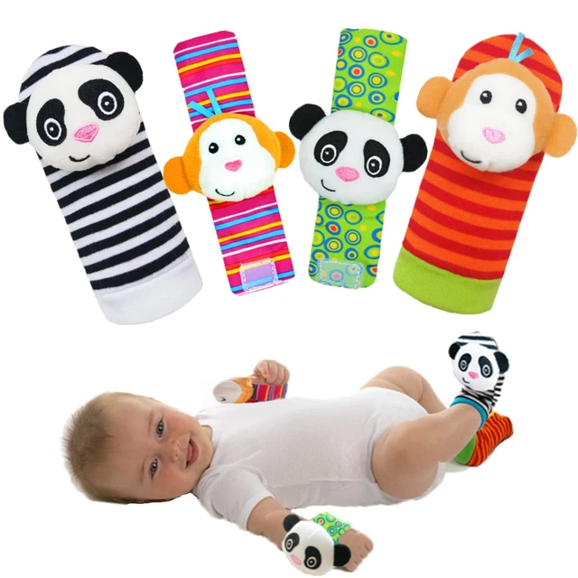 Jouets de hochet de poignet d'animaux en peluche mignons pour bébés,  chaussettes de recherche de