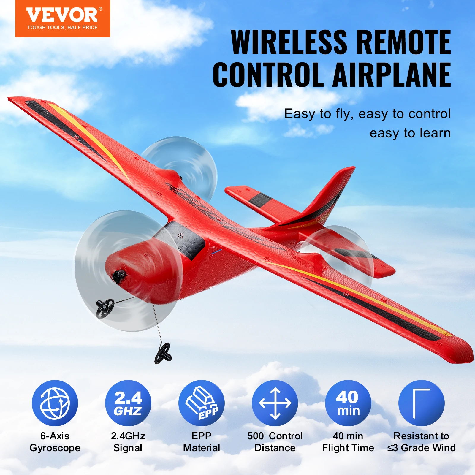 VEVOR Z50 RC Plane 2.4G 2CH Remote Control Fighter Fixed Wingspan Glider with 6-Axis Outdoor RC Warbird Airplane Toys Gifts 2