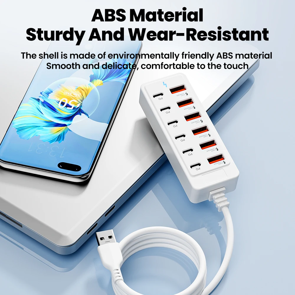 Multifunctional 12-in-1 USB-C Hub Power Strip with Fast Charging and High-Speed Data Transfer