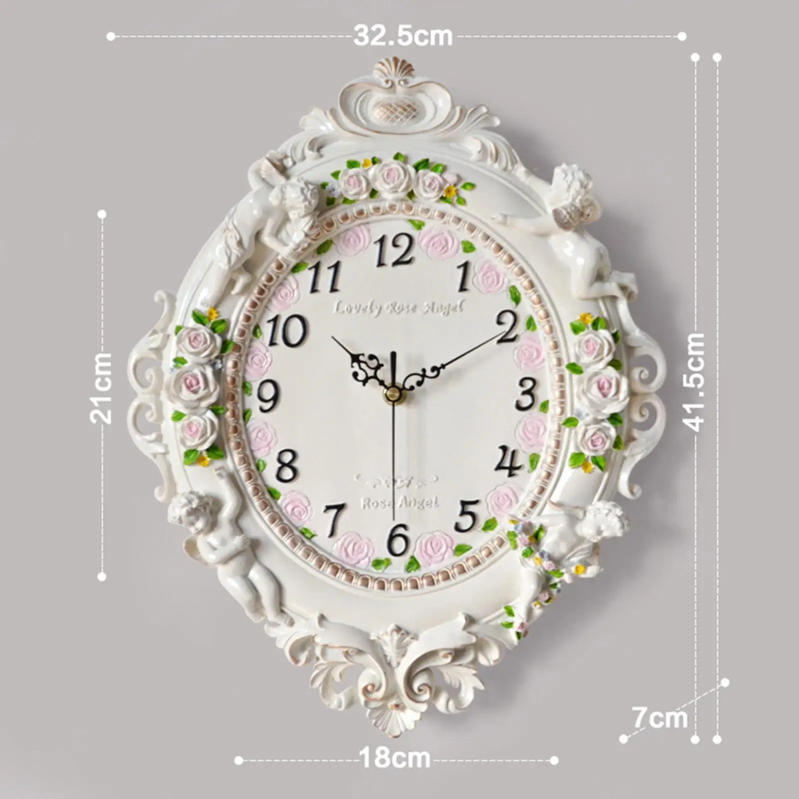 Resin Angel Wall Clock Battery Operated Wall Mount Modern Decorative Silent