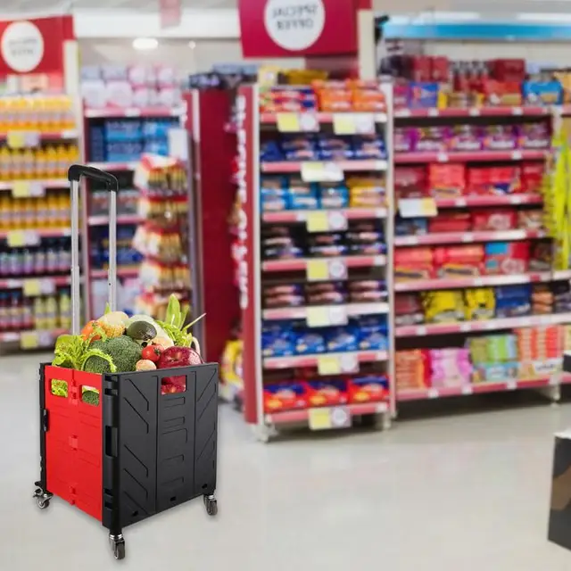 Gördülő Láda Kerekekkel Összecsukható Közüzemi Kosár Nagy Teherbíró Doboz Élelmiszerbolt Táska Teleszkópos Fogantyúval - Image 4