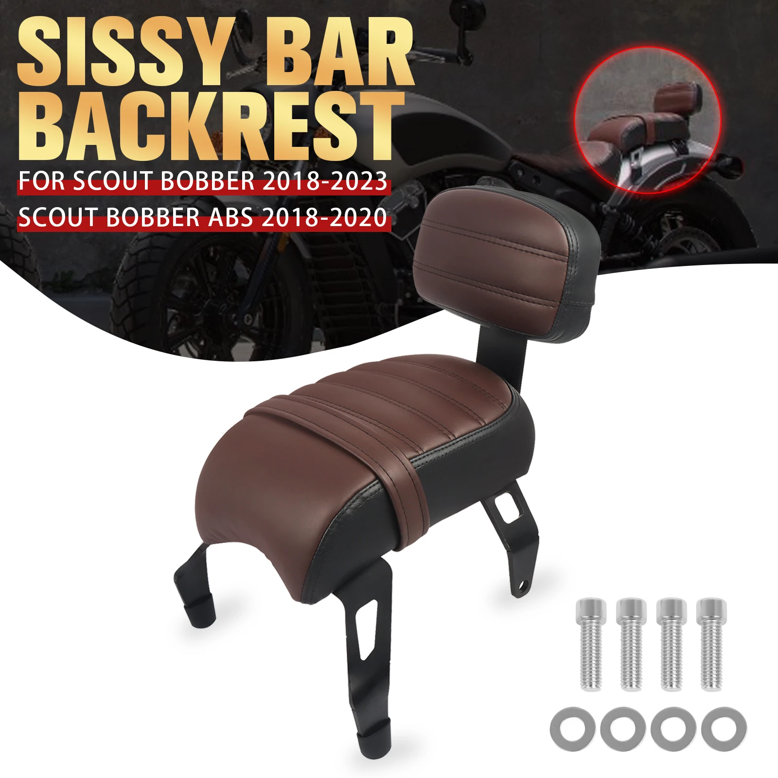 

For Indian Scout/Scout Bobber Sixty/Twenty/ABS 2018-2023 Motorcycle Passenger Rear Detachable Backrest Sissy Bar Luggage Rack