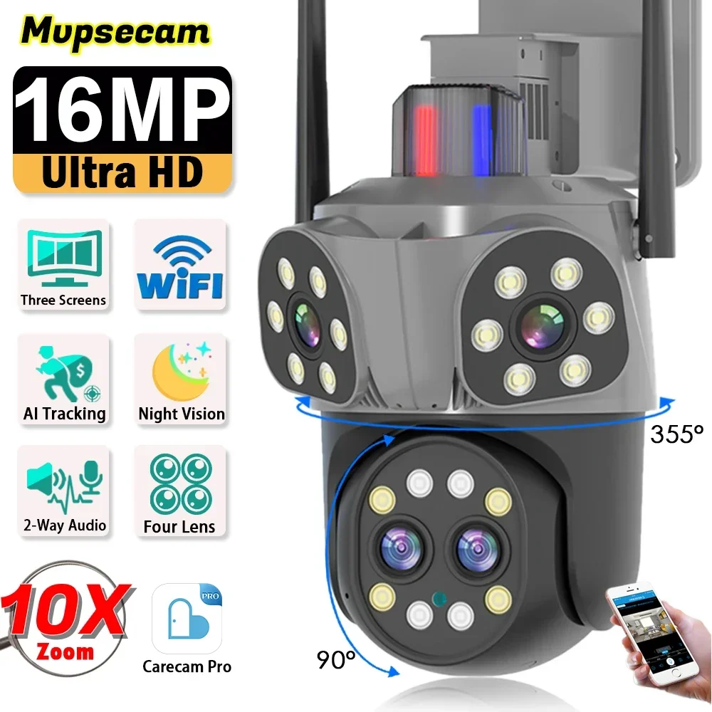 WiFi 8K PTZ 보안 카메라 16MP 자동 추적 10X 줌 컬러 야간 투시경 무선 CCTV 야외 비디오 감시 카메라