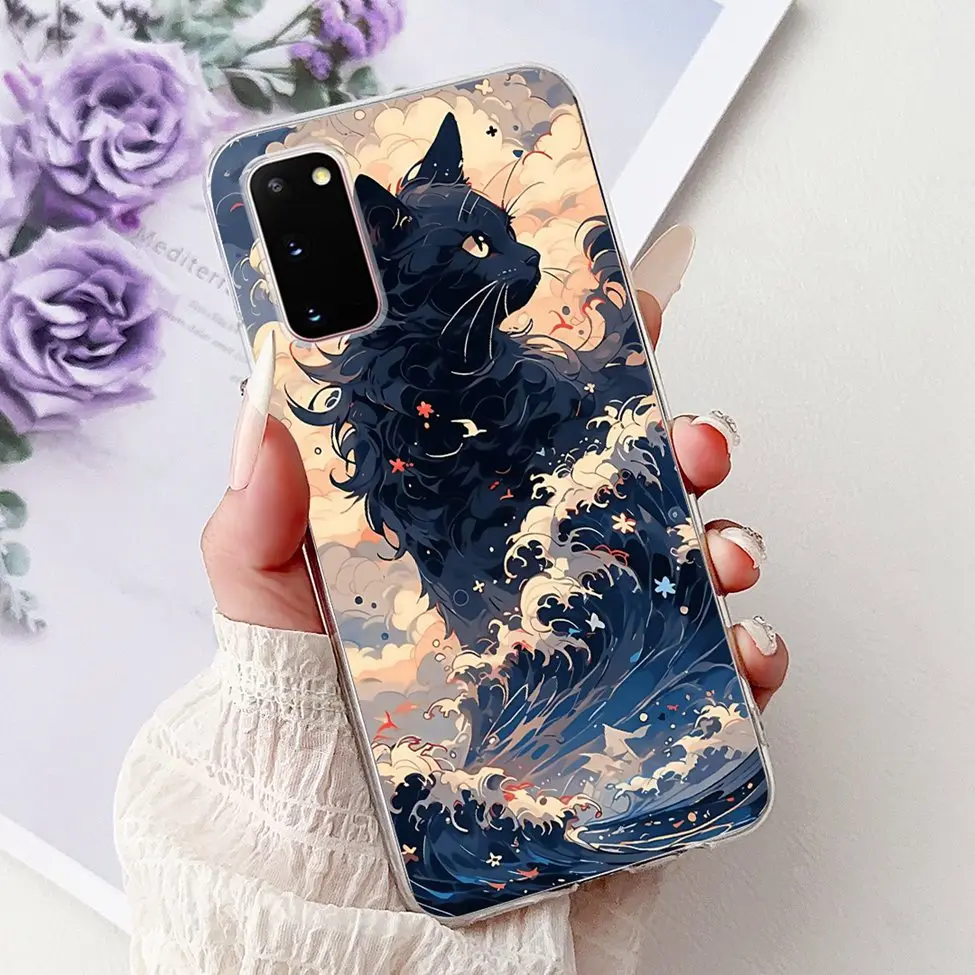 Clear Cute Cat and Fashion Flower Painted Phone Case Cover
