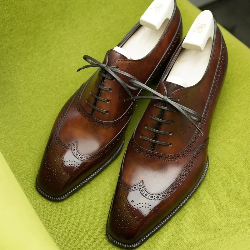 Men New Block Leather Shoes Classic Fashion High Quality Design Luxury Social Men's Shoes Black Brown Size 38-48 Men