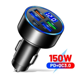 High-Power 5-Port Car Charger with Digital Display and Fast Charging Capability (5 Port Volt display)