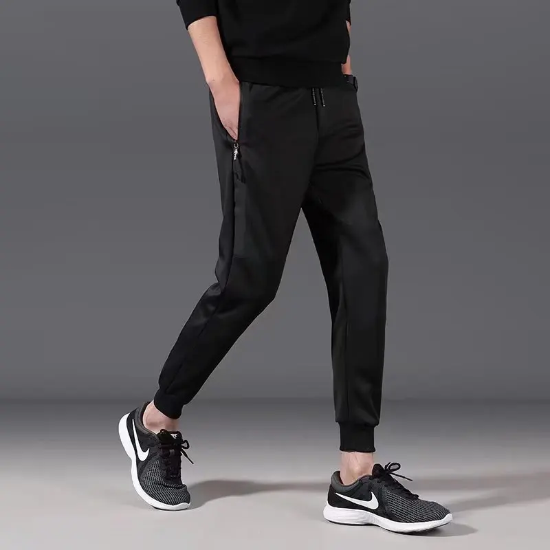 New Spring Large Size Men Casual Pants Pocket Zipper Youth Sports Pants Loose Casual Comfortable All-match Nine Point Pants