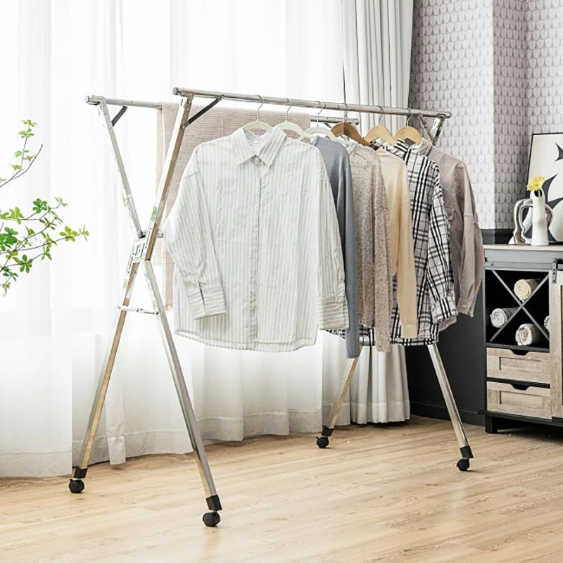 

Clothes Drying Rack Stainless Steel Garment Rack Adjustable and Foldable with Wheels Floor Standing Drying Racks Clothes Shelf