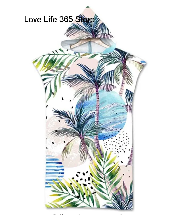Microfiber towels Quick drying towel Cotton bathrobe Surf changing robe Coconut Palm Microfiber Beach Towel Quick Dry Hooded Cloak Wetsuit Towels Adult Kids Parent-Child Poncho Bathrobe For Swim Surf