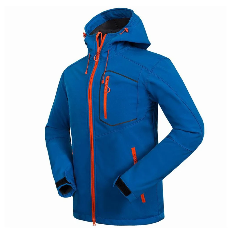 TRVLWEGO Man Winter Hiking Camping Jacket Hooded Windbreaker Soft Shell Warm Trekking Casual Outdoor Sports Climb cycling Coat