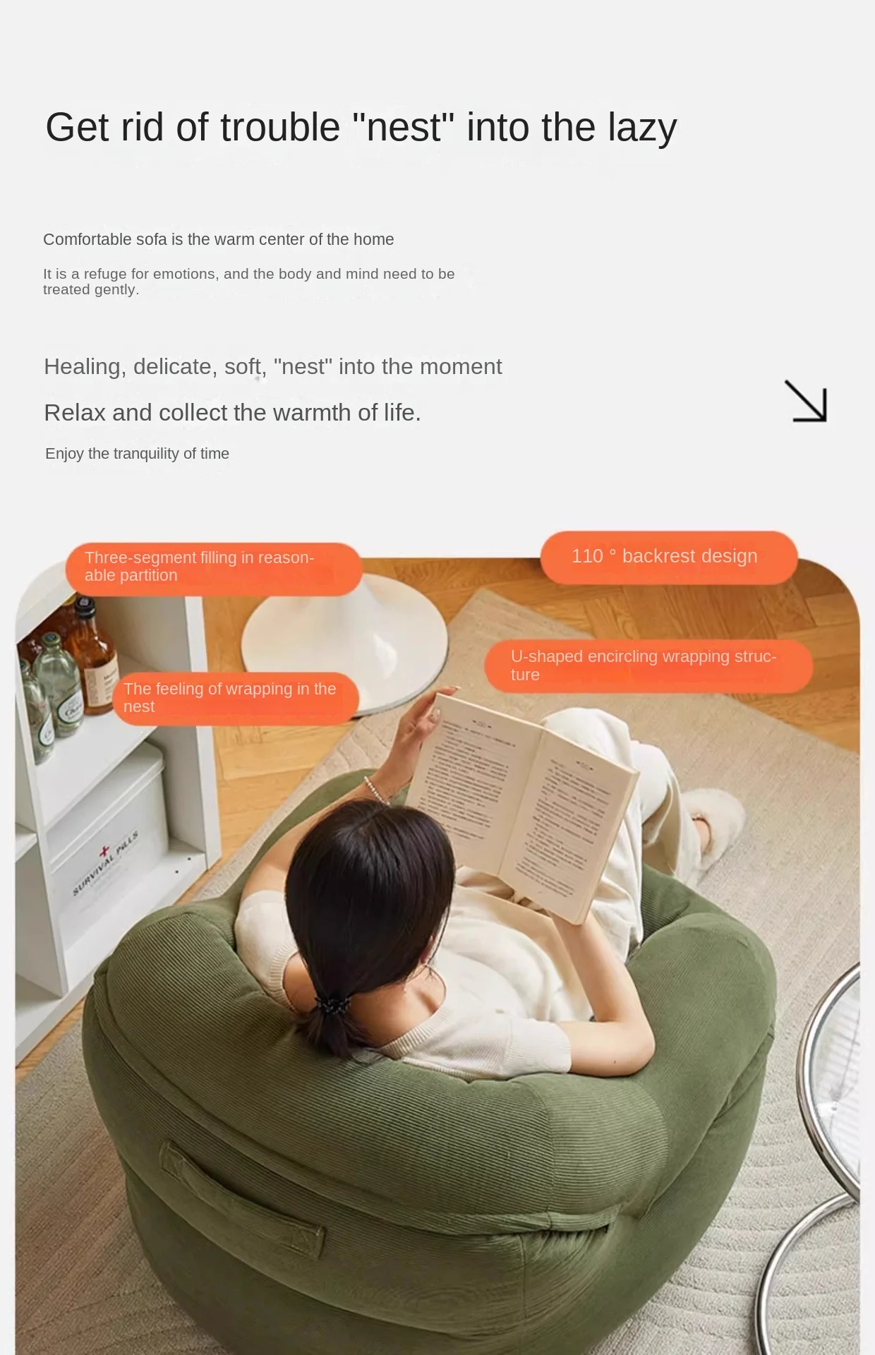 Description Picture 3 of itemOMGD Lazy Person Sofa Single Tatami Small Household Balcony Living Room Office French Net Red Models Nest Sofa Chair New
