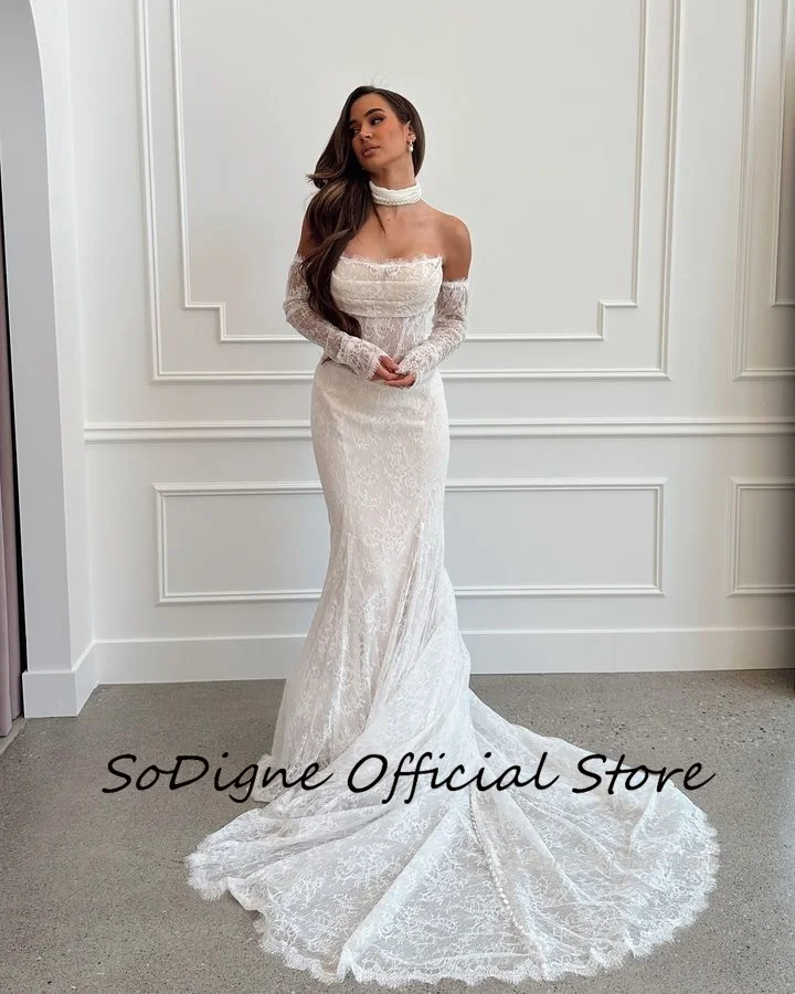 SoDigne Mermaid Lace Beach Wedding Dresses Strapless Detachable Sleeves Bridal Dress Customized Women Long Wedding Gown 11 Sf4a78b447a5a461dbeb9d38ed6cde5ead