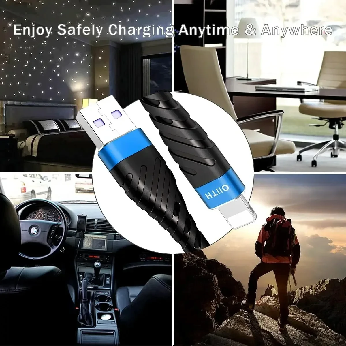 고속 충전 USB 케이블, 아이폰 11, 12, 13 프로, X, XS 맥스, 6, 7, 8 플러스, SE, 아이패드 코드, 휴대폰 충전기, 데이터 와이어, 2m, 6FT, 2.4A