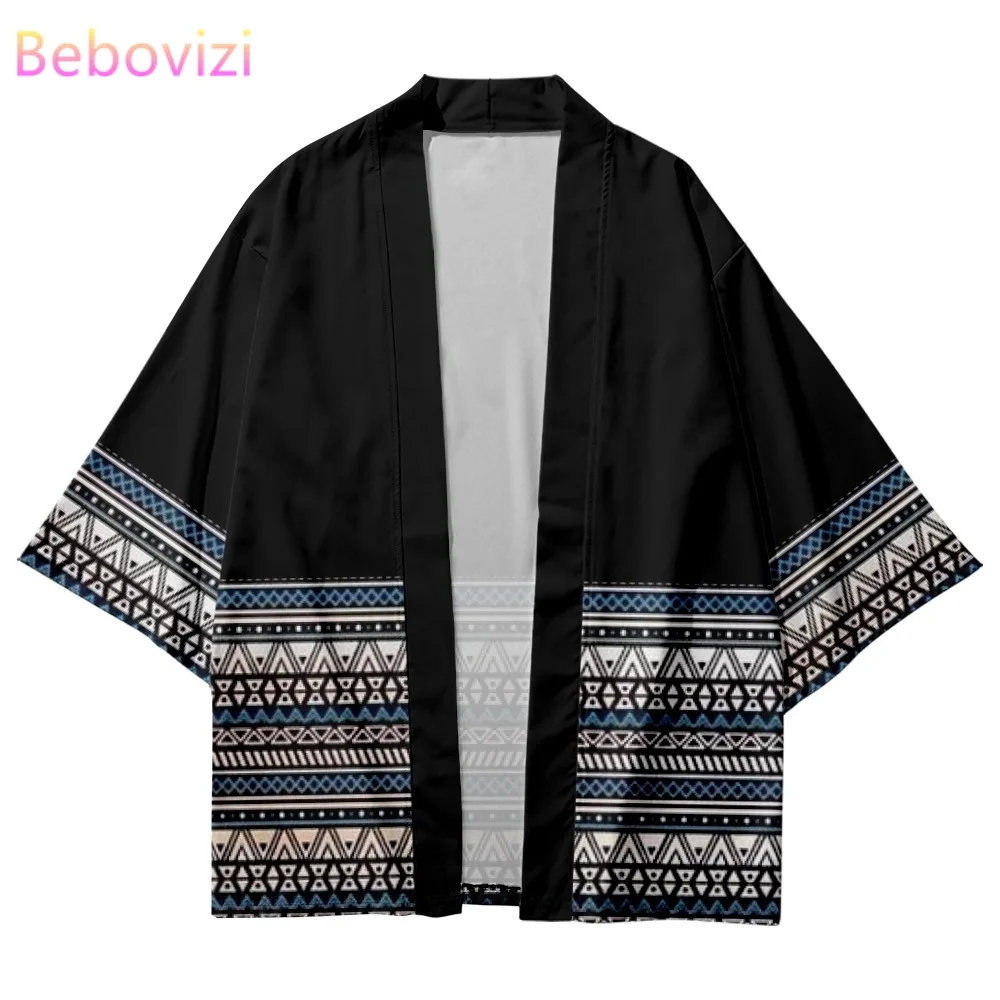 Japanese Streetwear Geometry Kimono Cardigan Yukata Harajuku African Robe Cosplay Haori Shirt Traditional Clothes Women Men